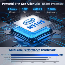 PELADN Mini PC Intel Celeron N5105 (2.9GHz Max Burst Frequency) - 8GB RAM 256GB SSD